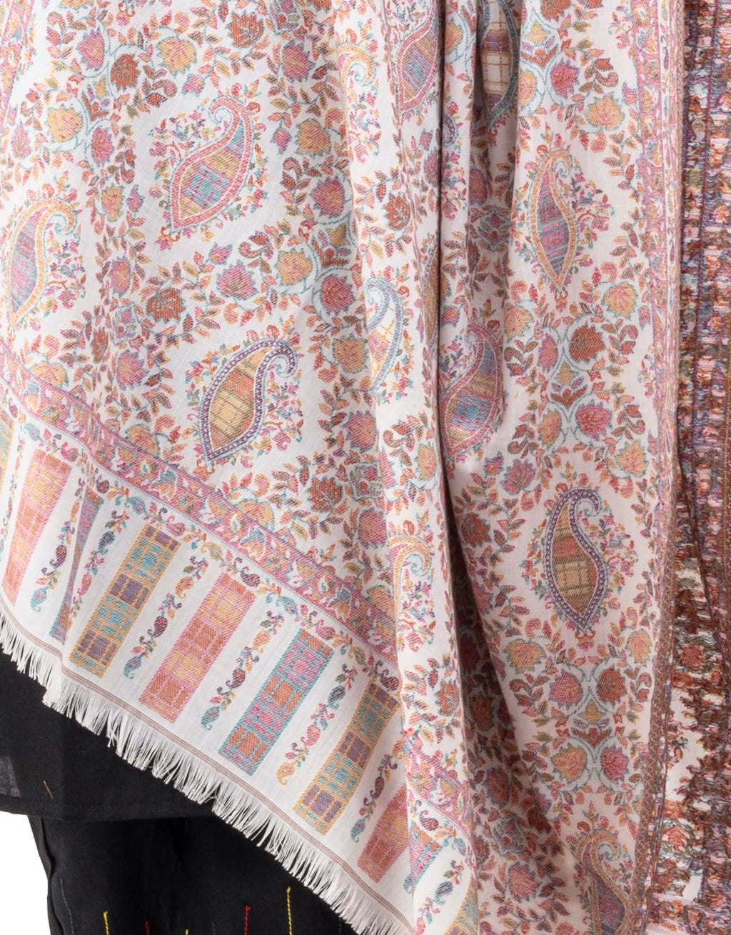Naureen Women Faux Pashmina Kani Shawl with Paisley Artwork, Warm and Soft, 40x80 inch