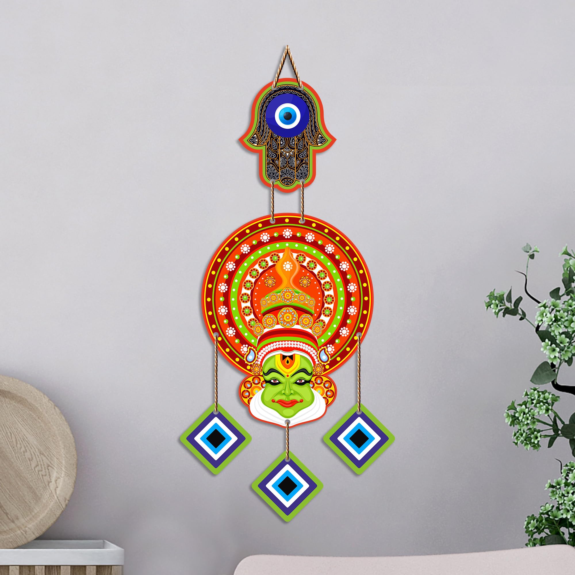 Artvibes Kathakali Face Evil Eye Wall Hanging for Home Entrance Decor | Traditional Kerala Art Wall Decor with Nazar Battu Protection and Positive Energy Vastu Gift (WH_85149N)