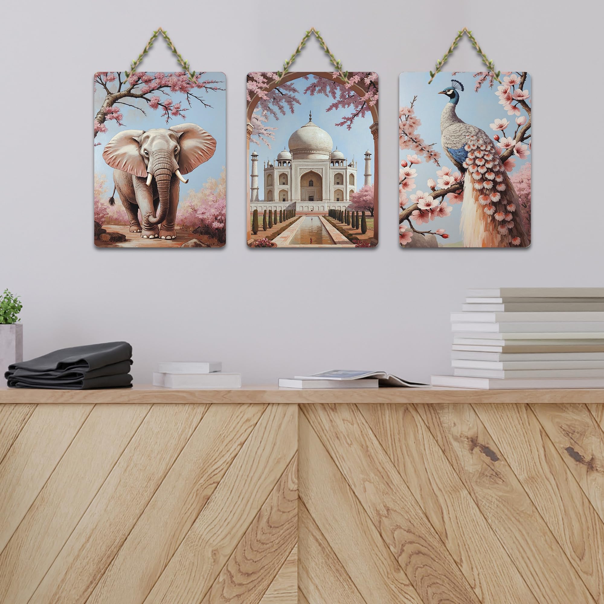 Artvibes Contemporary Indian Folk Fusion Art Decorative MDF Wooden Wall Art for Home | Wall Sculpture | Signs & Plaques | Handcrafted Art | Artwork | Wall Poster | Ideal Gifts (WH_9653N), Set of 3