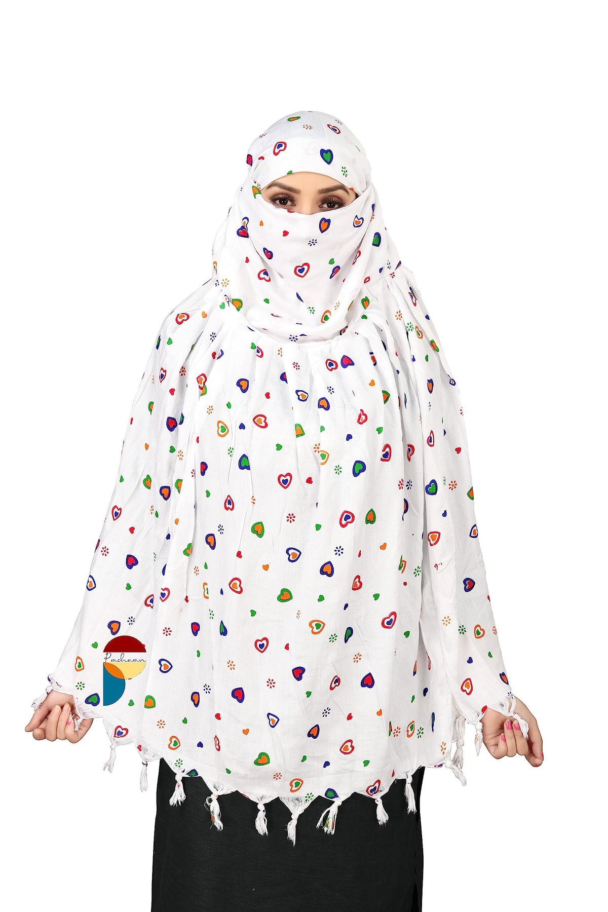 PRACHARAN Cotton Innovative Stylish Double Heart Printed Pattern Fancy Scarf With Sun Protection Cover Face Cotton Driving Scarf For Women's And Girls, White