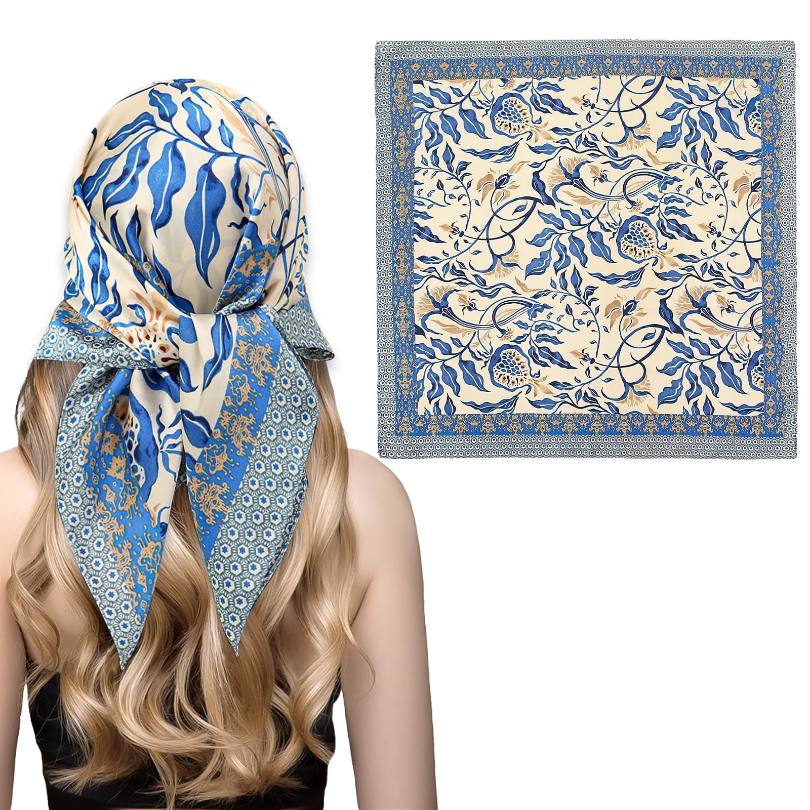 CoolShef Head Scarf for Women Stylish | 27.5 Like Satin Silk Scarf | Printed Square Scarves for Women and Girls | Hair Wrapping, Bandana, Neck & Head Accessories