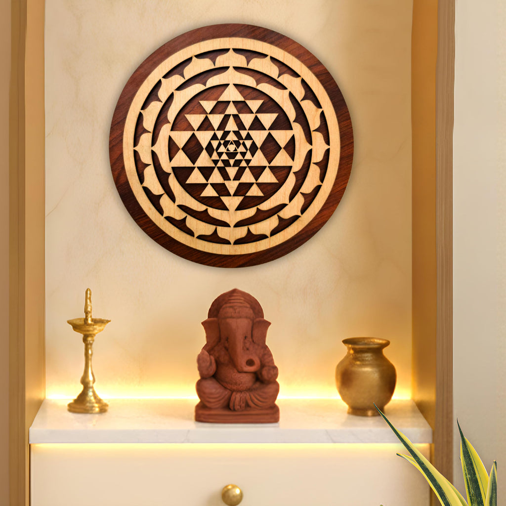 Shri Yantra or Shree Chakra MDF Spiritual Wall Hanging | Mandir & Home Temple Decor for Pooja Room, Office & Entrance (8 Inch)