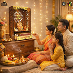 Gift Kya De Divya Om Beautiful Wooden Pooja Stand for Home, Temple, Office, Wall Mounted Puja Mandir with LED Light, Home Temple, Wooden Mandir for Home Decor, Size (H-20, L-12, W-8 Inch)
