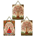 Artvibes Beautiful Tree Pichwai Art Wooden Wall Hanger for Home Decor | Living Room | Office | Wall Art Painting For Hall | Graphic Artwork | Wall Illustrations | Gift Items (WH_9608N), Set of 3