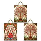 Artvibes Beautiful Tree Pichwai Art Wooden Wall Hanger for Home Decor | Living Room | Office | Wall Art Painting For Hall | Graphic Artwork | Wall Illustrations | Gift Items (WH_9608N), Set of 3
