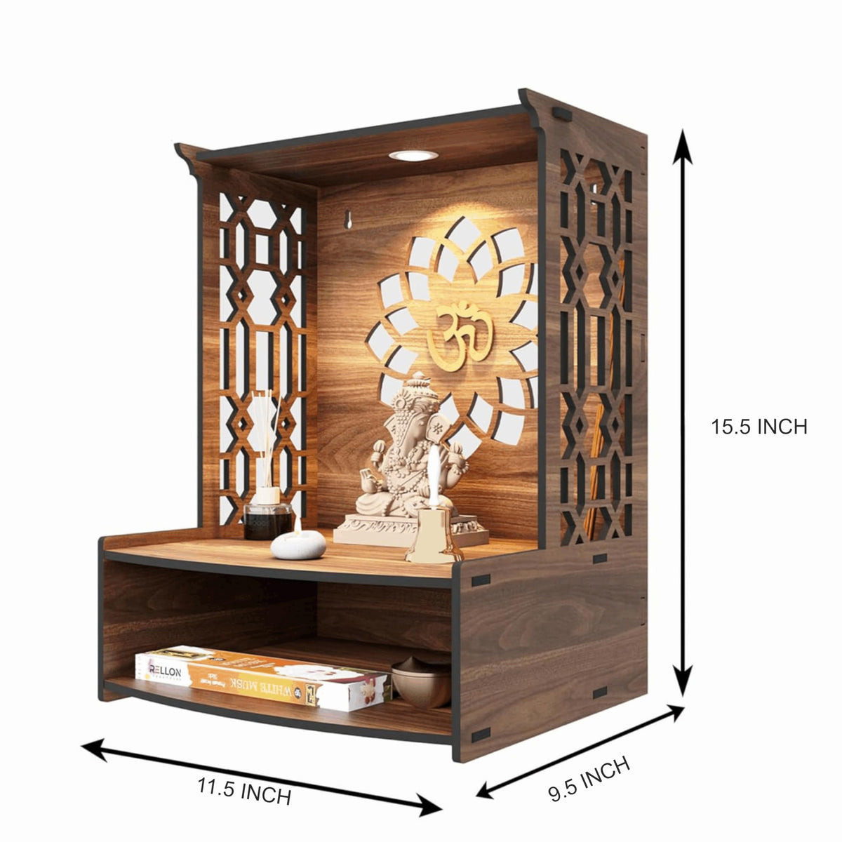 Rellon Industries Temple for Home, Mandir for Home for Pooja Mandir for Home Beautiful Wooden Temple for Home Pooja Stand for Home and Office with LED Spot Light mandir (A3)
