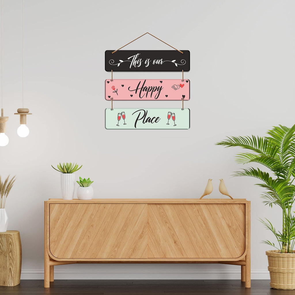 Artvibes This Is Our Happy Place Decorative Wall Art MDF Wooden Wall Hanger for Living Room | Quotes Decor Item | Home Quotes Wall Hanging | Modern Decor Items | Wall Poster | Unique Gift (WH_5304N)