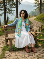 KE KANHA EXPORTS Scarf for Women Boho | Border Print Stylish | Stole for Women Breathable Summer Beach Wrap with Tassels | Multicolour |180 x 50 cm FREE Scrunchie Included