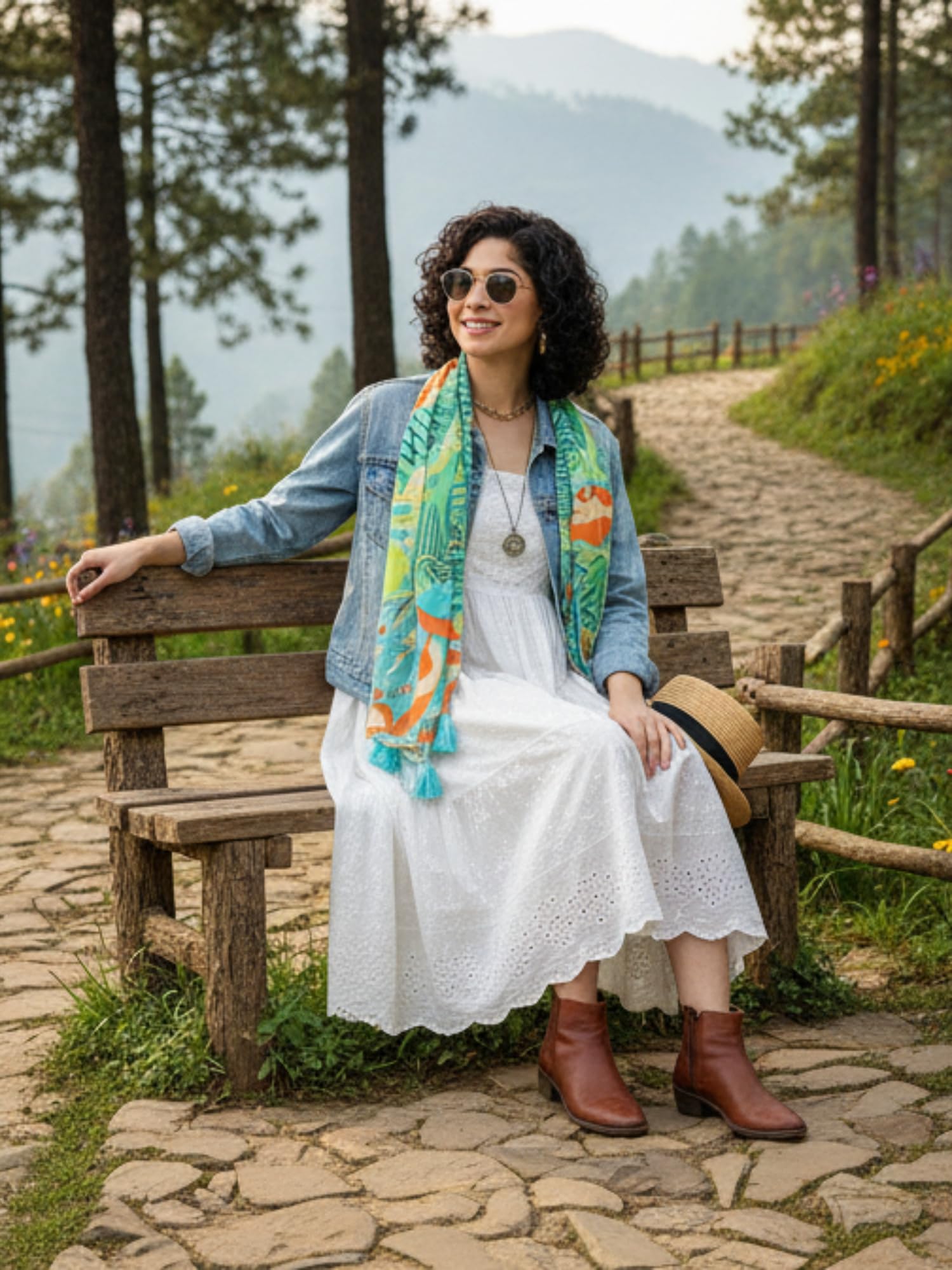 KE KANHA EXPORTS Scarf for Women Boho | Border Print Stylish | Stole for Women Breathable Summer Beach Wrap with Tassels | Multicolour |180 x 50 cm FREE Scrunchie Included