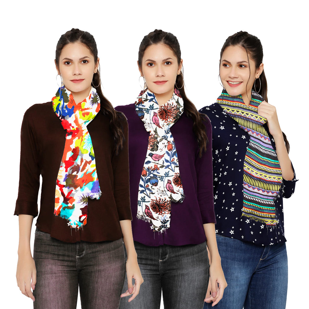 bratkrok WOMEN'S TRENDY FLORAL PRINTED RAYON SCARF/STOLES MULTICOLOUR (PACK OF 3), FEMALE