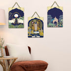 Artvibes Shreenathji & Sacred Cow Religious Art Wall Hanging Home Decorative Wall Art for Prosperity | Spiritual Decor | Wall Illustrations| Stylish Modern Decor Item | Gift Items (WH_9672N), Set of 3