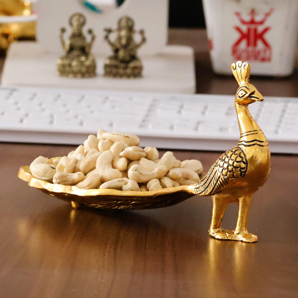 KridayKraft Hand Crafted Metal Duck Wing Shape Tray Perfect for Home Centre Table Serving Dry Fruits (Golden, Pack of 1)