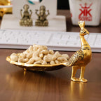 KridayKraft Hand Crafted Metal Duck Wing Shape Tray Perfect for Home Centre Table Serving Dry Fruits (Golden, Pack of 1)