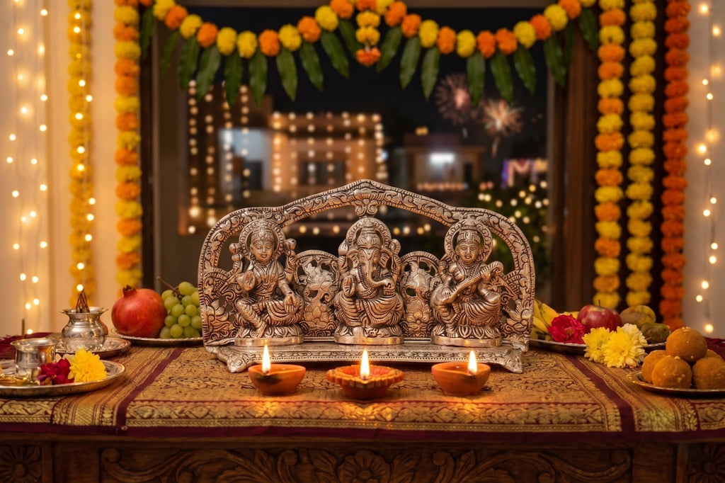 KridayKraft Laxmi Ganesh Saraswati Murti,Laxmi Ganesh Murti,Showpiece Figurines,Laxmi Ganesh Saraswati Statue for Pooja & Religious Idol Gift Article,Corporate Gift.
