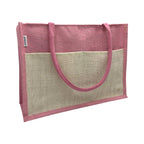JUTEKA Multicolor spacious Jute Bag with Zipper Closure, Full Size Front Pocket and Large Handles… (Baby Pink)