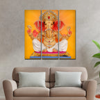 VIBECRAFTS Beautiful Ganesha 3 Pieces Canvas Wall Painting Fitted With Wooden Frame For Home | Office | Living Room | Gifts (PTVC3Pcs1_9564)