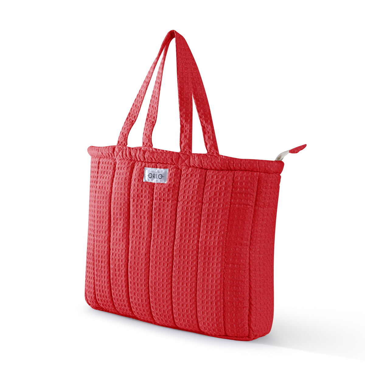 HOUSE OF ORLO Premium Cotton Waffle Quilted Tote Bag, Large Spacious Handbag for College, Office, Work, Travel, Shopping & Daily Use - Red