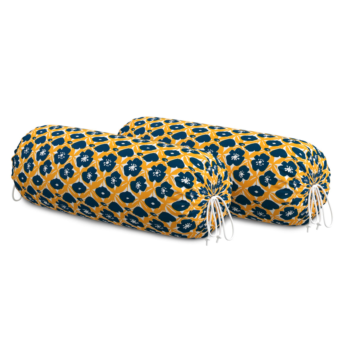 BLOCKS OF INDIA Cotton Hand Block Printed Bolster Cover | Booster Cover with Drawstring | Round Long Pillow Cover for Bed | Dewan Pillow Cover Set 16 X 32 | Set of 2 (Yellow Flower)