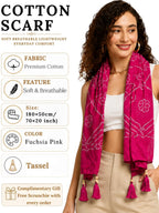 KE KANHA EXPORTS Cotton Scarf with Tassels|Bandhani Print Scarf for Women Stylish|Stole for Women|Breathable Boho Beach Summer Wrap|Multicolor Scarf|Easily Fits 180 * 50 CM