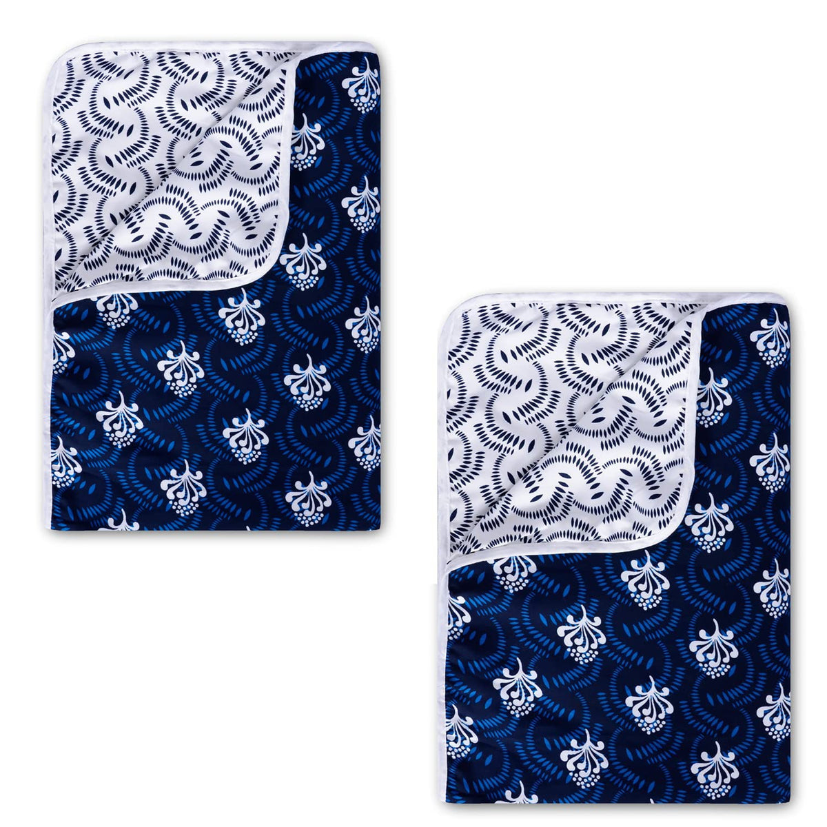Divine Casa 120 GSM Polyester Blanket Single Bed Reversible Lightweight Sofa Throw Blanket for Winter Dohar Set of 2 - Blue and White Kafalo