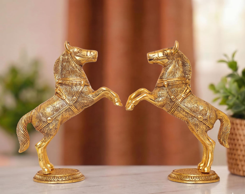 KridayKraft Jumping Horse Set Metal Statue For Wealth,Income,Shining And Bright Future&Table Top Figurine For Living Room,Office,Bedroom,Decorative,Feng Shui&Vanstu,Animal Showpiece Figurines...,Gold