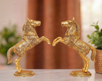 KridayKraft Jumping Horse Set Metal Statue For Wealth,Income,Shining And Bright Future&Table Top Figurine For Living Room,Office,Bedroom,Decorative,Feng Shui&Vanstu,Animal Showpiece Figurines...,Gold