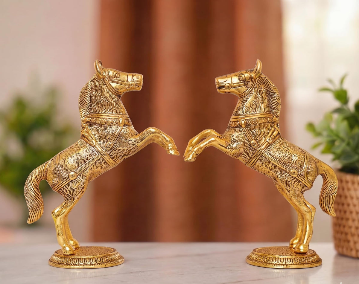 KridayKraft Jumping Horse Set Metal Statue For Wealth,Income,Shining And Bright Future&Table Top Figurine For Living Room,Office,Bedroom,Decorative,Feng Shui&Vanstu,Animal Showpiece Figurines...,Gold