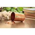 INDIAN ART VILLA Pure Copper Half Embossed Design Glass Tumbler Cup with Lid, Drinking Serving Water, Yoga Ayurveda, Volume-300 ML, Set of 2