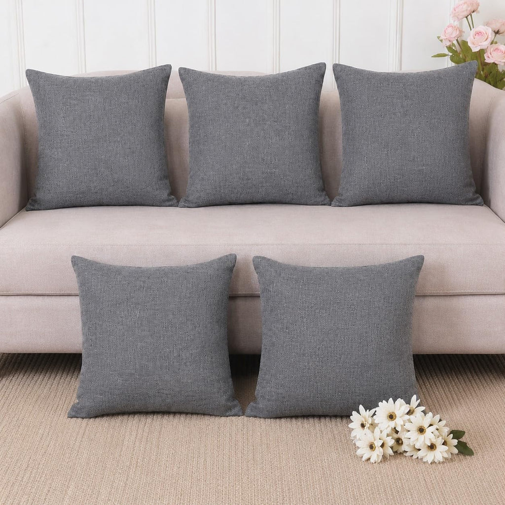 Khooti Jute Cushion Cover, 14x14 (Light Grey)(Pack of 5)
