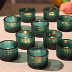 Mahganya Set of 6 Votive Glass Tealight Candle Holders - Christmas Decorations Items for Home Dcor Living Room Bedroom Dining Table (Green)