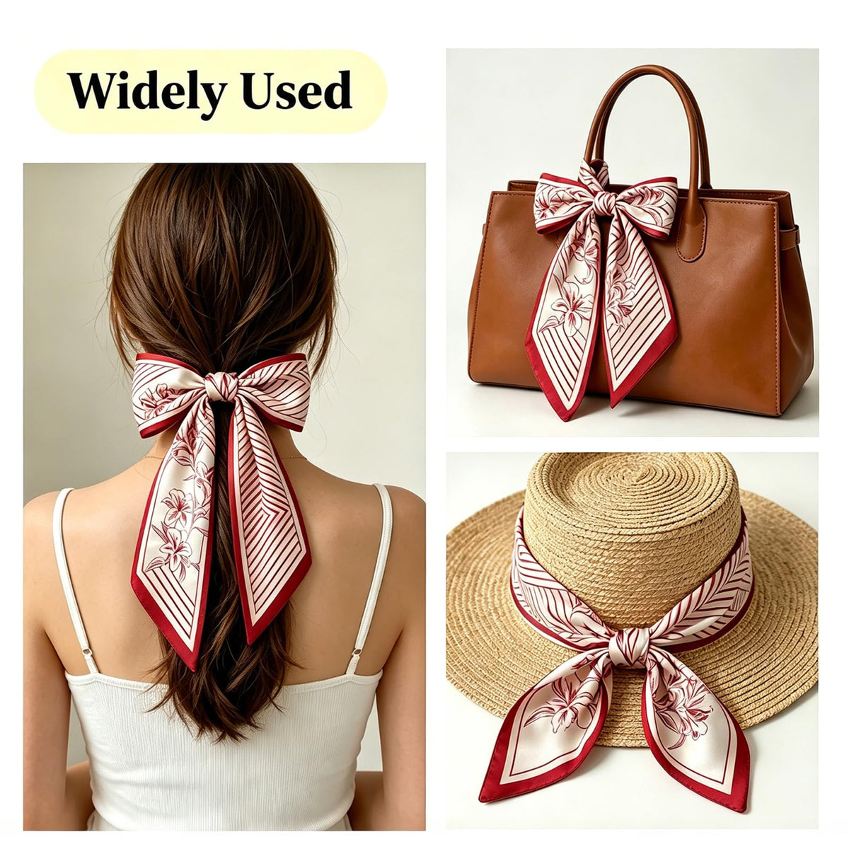 FVALIRD Scarf for Women Stylish - 27.56in Red Striped Square Scarf, Easy Care Polyester Hair Scarf and Bandanas for Women