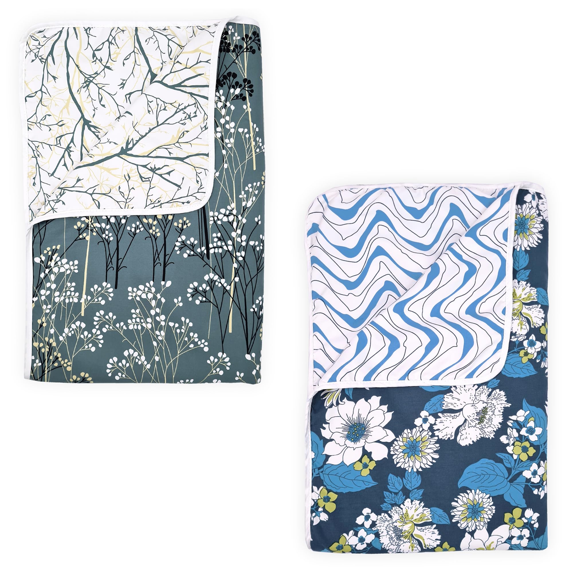 Divine Casa Microfiber All-Weather 120 GSM Printed Lightweight Reversible Single Bed AC Dohar Blanket Set of 2 - Green and Blue| TC - 120 Kafalo