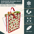 DOUBLE R BAGS Unisex Big Eco Cotton Canvas Shopping Bag for Grocery, Milk, Fruits & Vegetables | Reusable Tote with Reinforced Handles | Strawberry Print, 34x9.5x39.5 cm, 1 Compartment (Pack of 4)