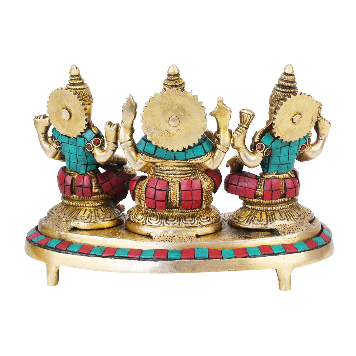 SVARUP Brass Goddess Lakshmi laxmi Ganesha Ganesh and Saraswati Idol for Diwali Pooja Home Decor Multicolor (Height 6 inch Weight 3.30 Kg)