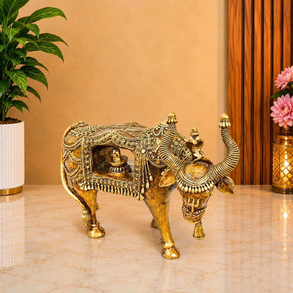 Brass Handcrafted Dhokra Nandi Idol With Inside Shivling (9.7 Inch) Vedansh Craft