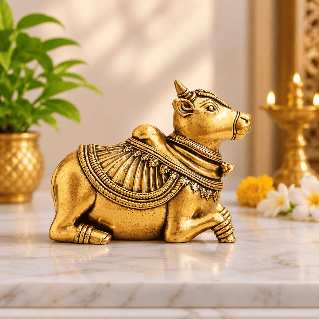 Brass Sitting Nandi Lightweight Idol (2 Inch) Vedansh Craft