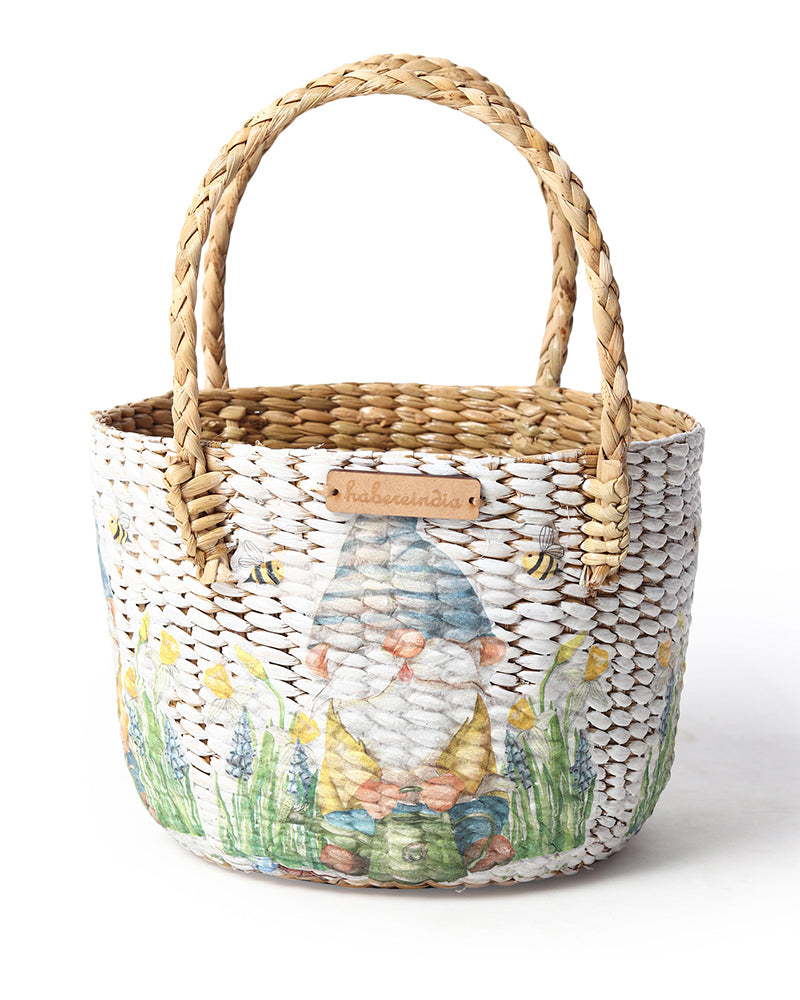 Handwoven Round Seagrass Hamper Basket for Fruits and Home Storage