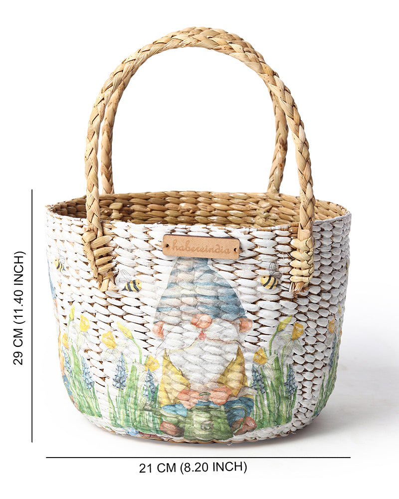 Handwoven Round Seagrass Hamper Basket for Fruits and Home Storage