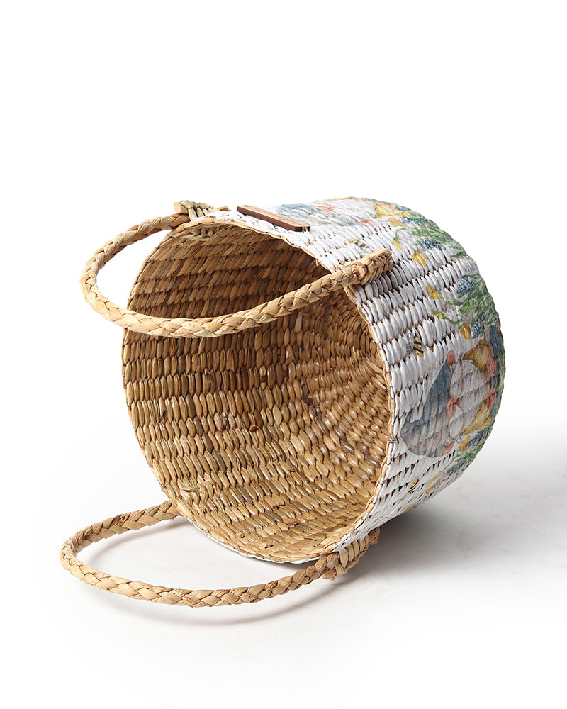 Handwoven Round Seagrass Hamper Basket for Fruits and Home Storage