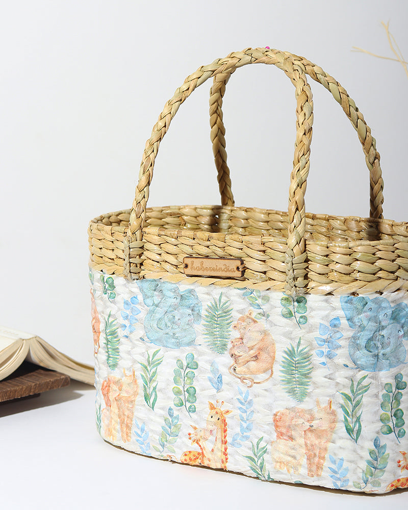 Portable Seagrass Tiffin Basket for Picnic, Food Carry & Travel Use