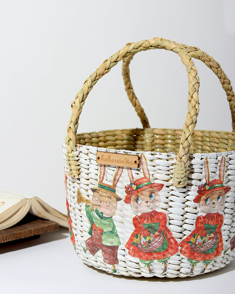 Handwoven Seagrass Round Hamper Basket for Fruits and Home Organization