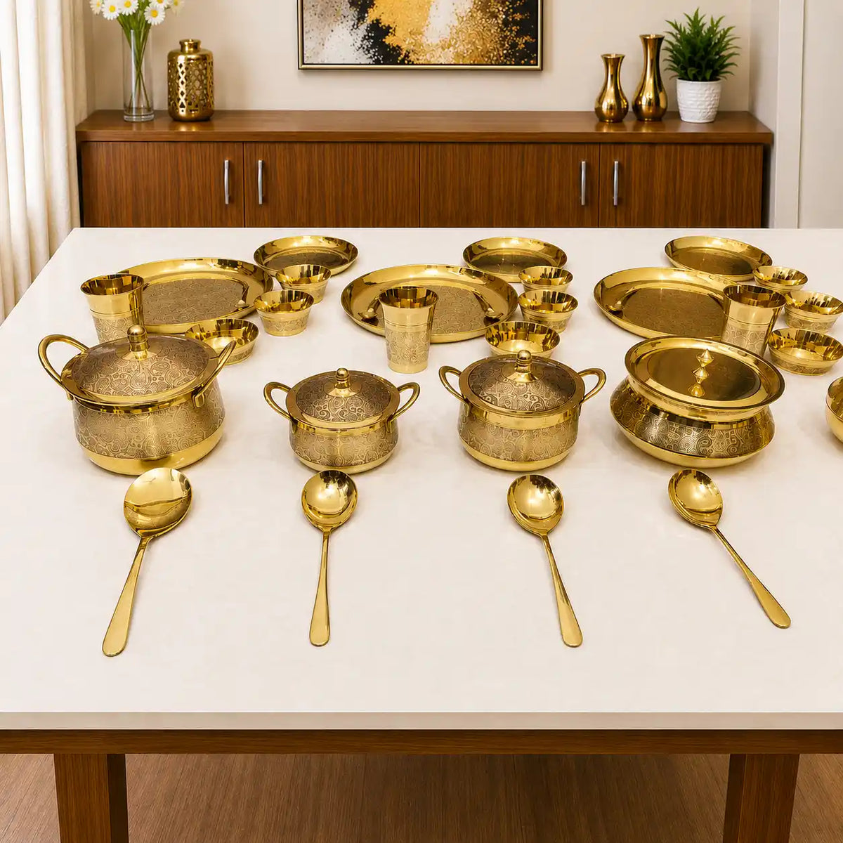 Brass Luxury/Premium Dinner Serving 57-Piece Set Vedansh Craft