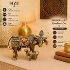 Brass Dhokra Kamdhenu Cow with Calf Statue (6.5 Inch) Vedansh Craft