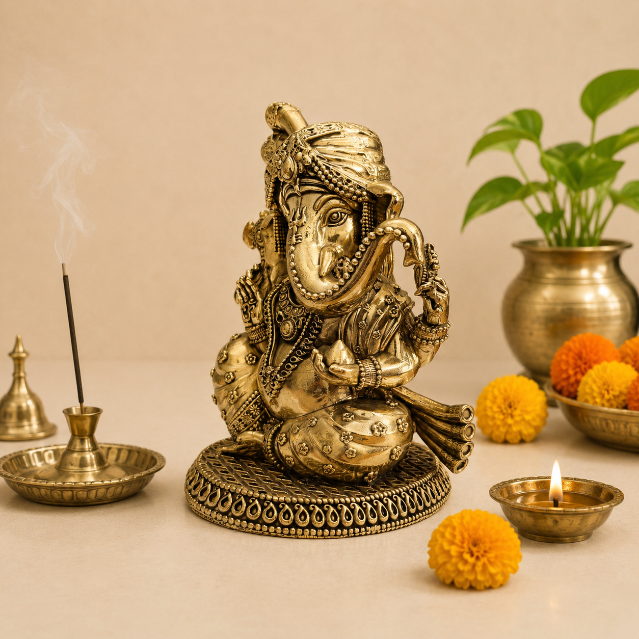 Brass Lightweight Sitting Pagdi Ganesha Idol (5 Inch) Vedansh Craft