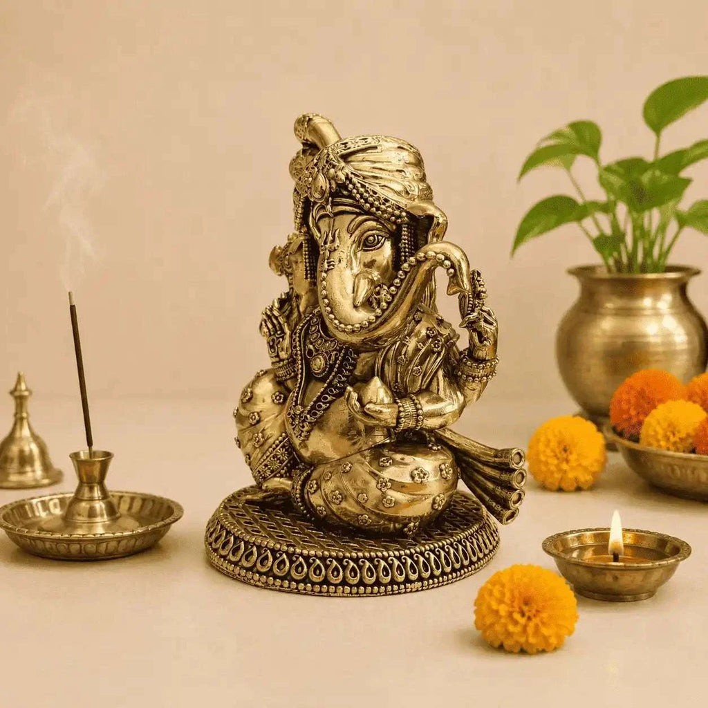 Brass Lightweight Sitting Pagdi Ganesha Idol (5 Inch) Vedansh Craft