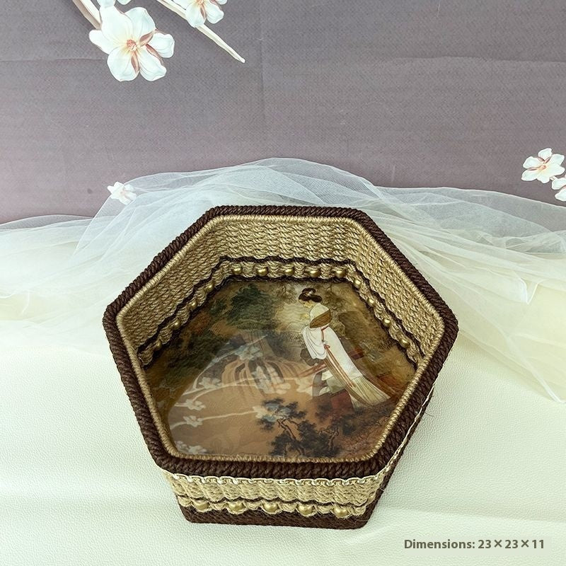 Hexagonal Storage Box Made Entirely Of Handmade Hemp Rope