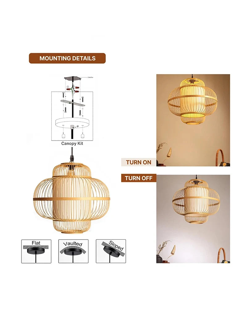 Elegant Bamboo Pendant Lamp for Dining Room and Lounge - Pack of 1