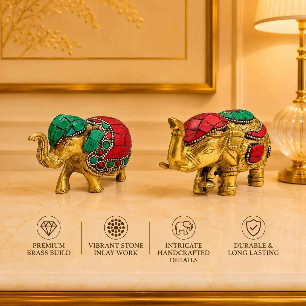 Brass Stone Work Elephant Statue Vedansh Craft