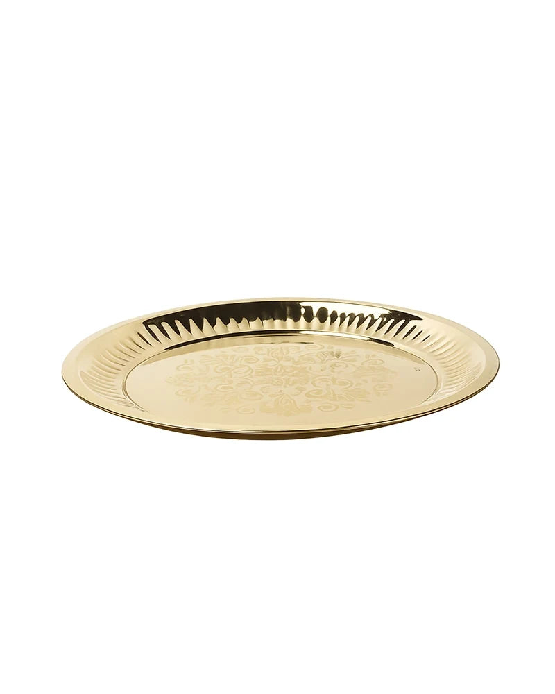 Engraved Brass Pooja Thali (Gold)