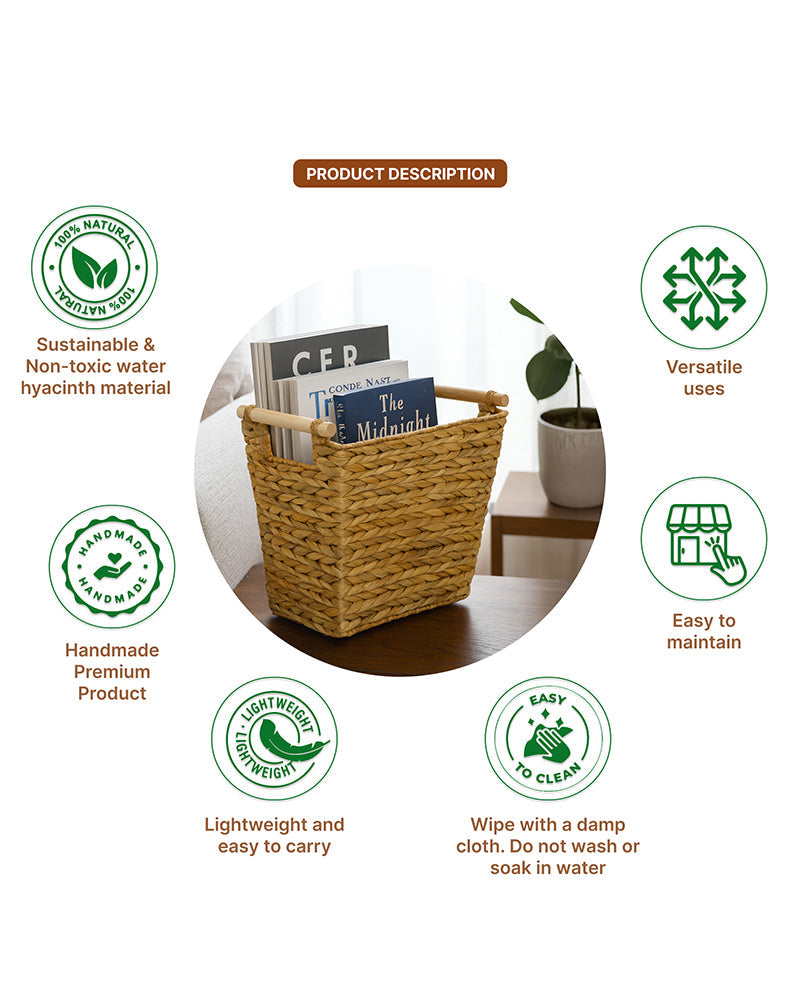 Rectangular Water Hyacinth Dustbin for Home & Kitchen - Durable Waste Bin for Everyday Use